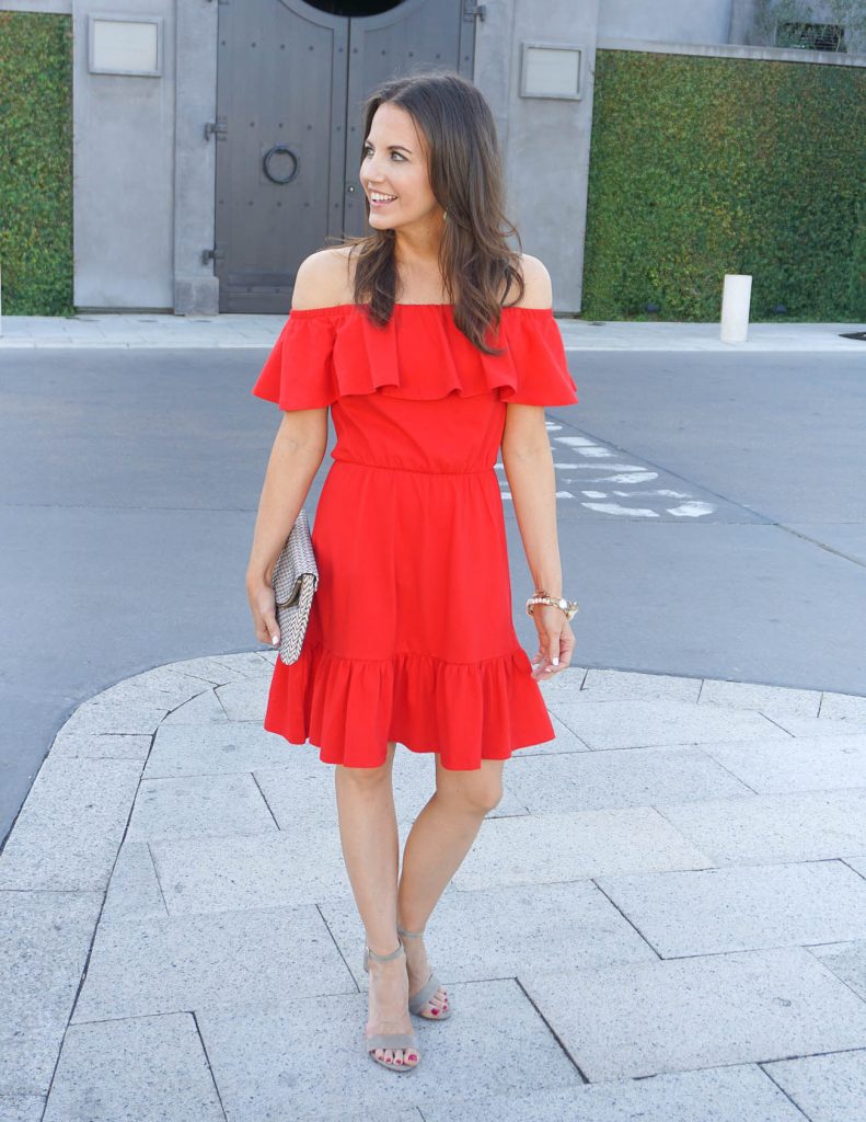 Date Night Outfit | Red Party Dress | Neutral Sandals | Houston Fashion Blogger Lady in Violet