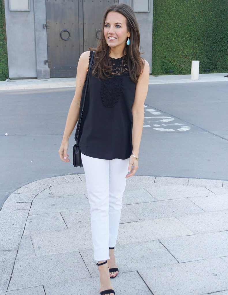 Casual Outfit | Black Lace Top | White Jeans | Houston Fashion Blogger Lady in Violet