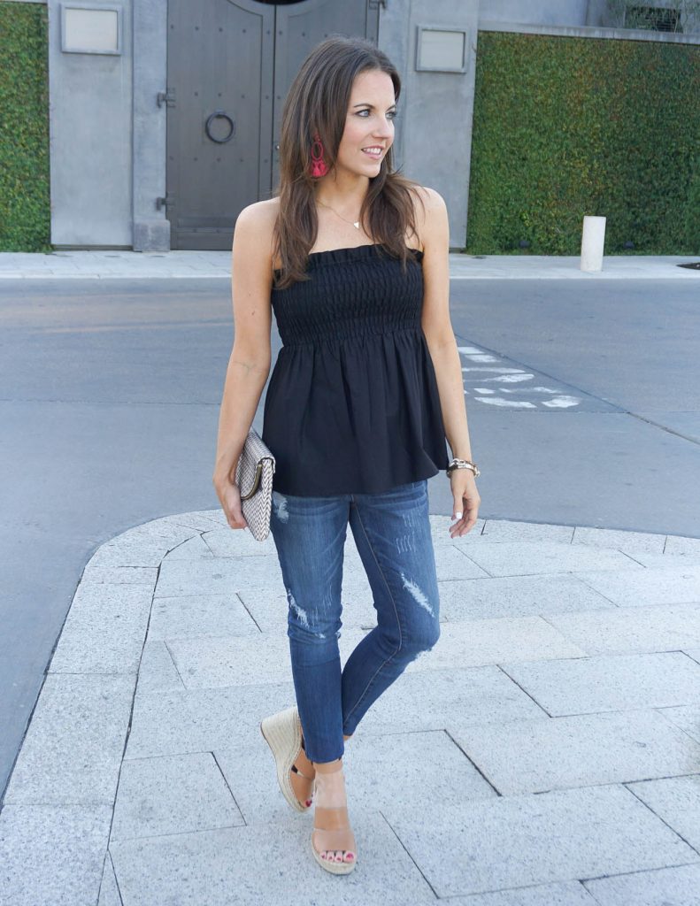 Summer Outfit | Black Bandeau Top | Distressed Skinny Jeans | Houston Fashion Blogger Lady in Violet