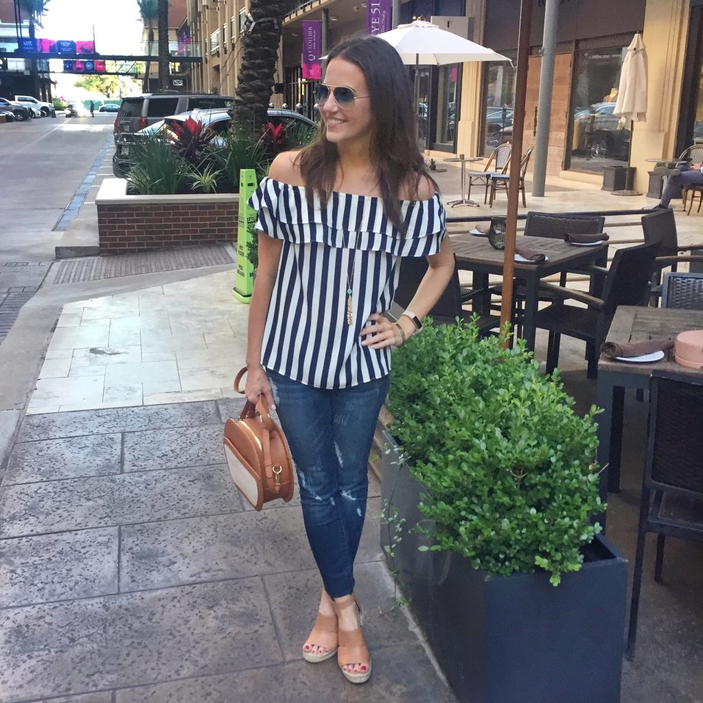 Summer Outfit | Off the Shoulder Top | Distressed Jeans | Houston Fashion Blogger Lady in Violet