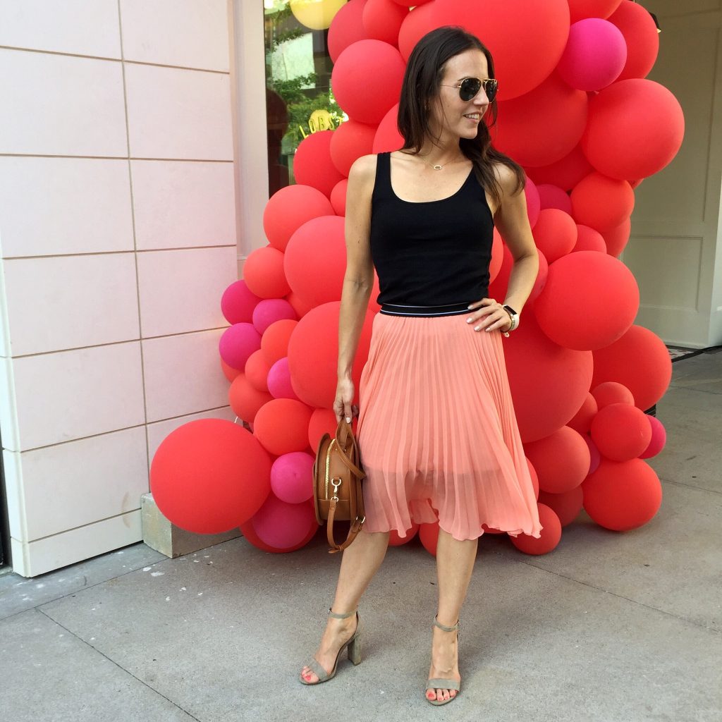 Summer Outfit Ideas| Black Tank Top | Pink Midi Skirt | Houston Fashion Blogger Lady in Violet