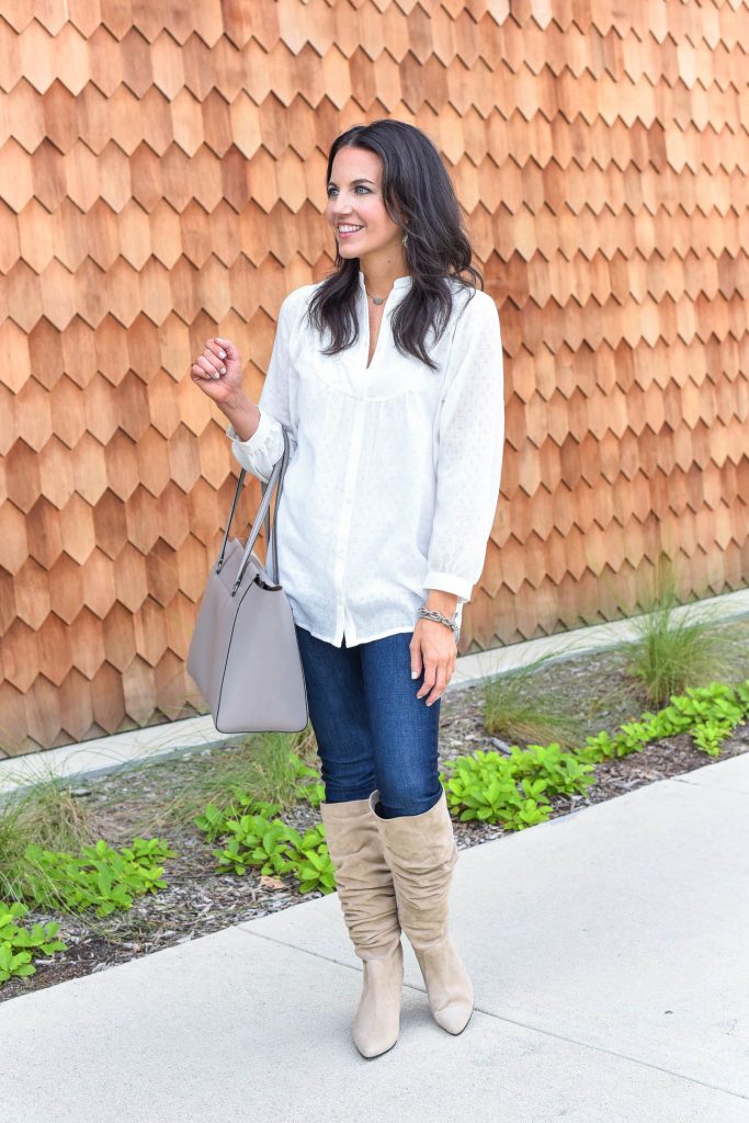 fall outfit | white blouse | stuart weitzman suede boots | Houston Fashion Blogger Lady in Violet