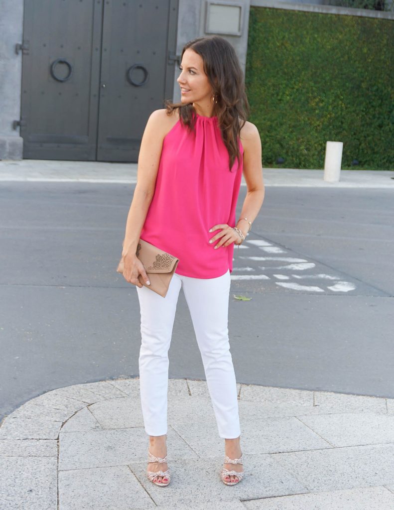 Summer Outfit | Pink Halter Top | White Jeans | Houston Fashion Blogger Lady in Violet