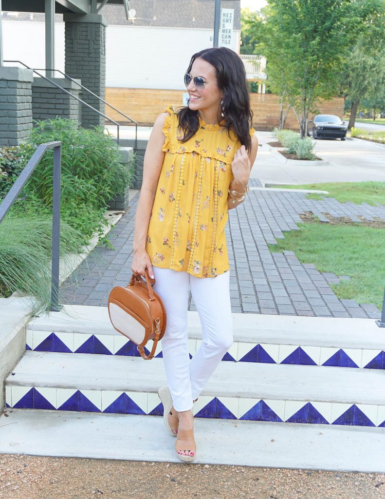 White jeans store with yellow top