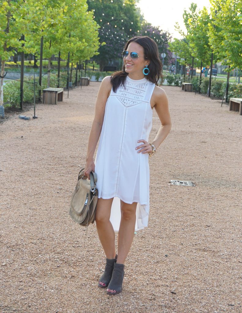 What to Wear to White Linen Night Houston | White Casual Dress | Peep toe booties | Houston Fashion Blogger Lady in Violet