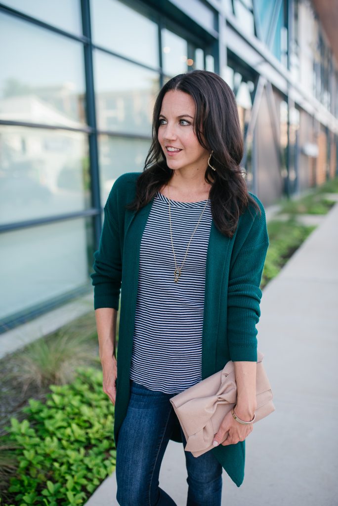 How to wear a cardigan in summer | striped tank top | long gold necklace | Houston Fashion Blogger Lady in Violet