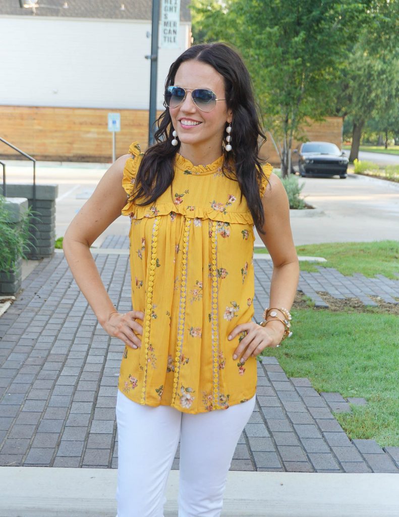 Summer Fashion | Yellow Sleeveless Top | Blue Aviator Sunglasses | Houston Fashion Blogger Lady in Violet