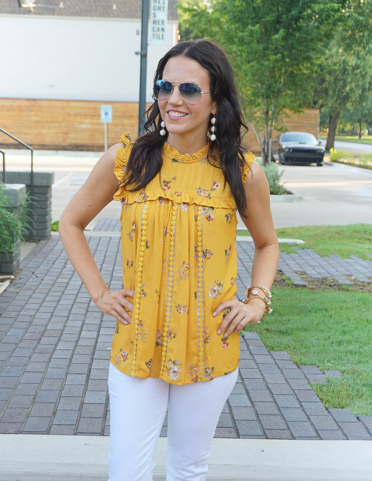 Yellow floral top and pants