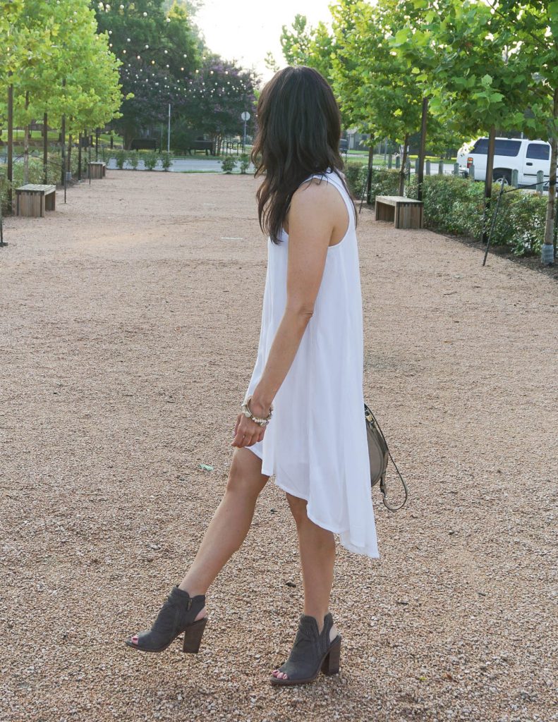 summer outfit | casual white dress | peep toe booties | Houston Fashion Blogger Lady in Violet