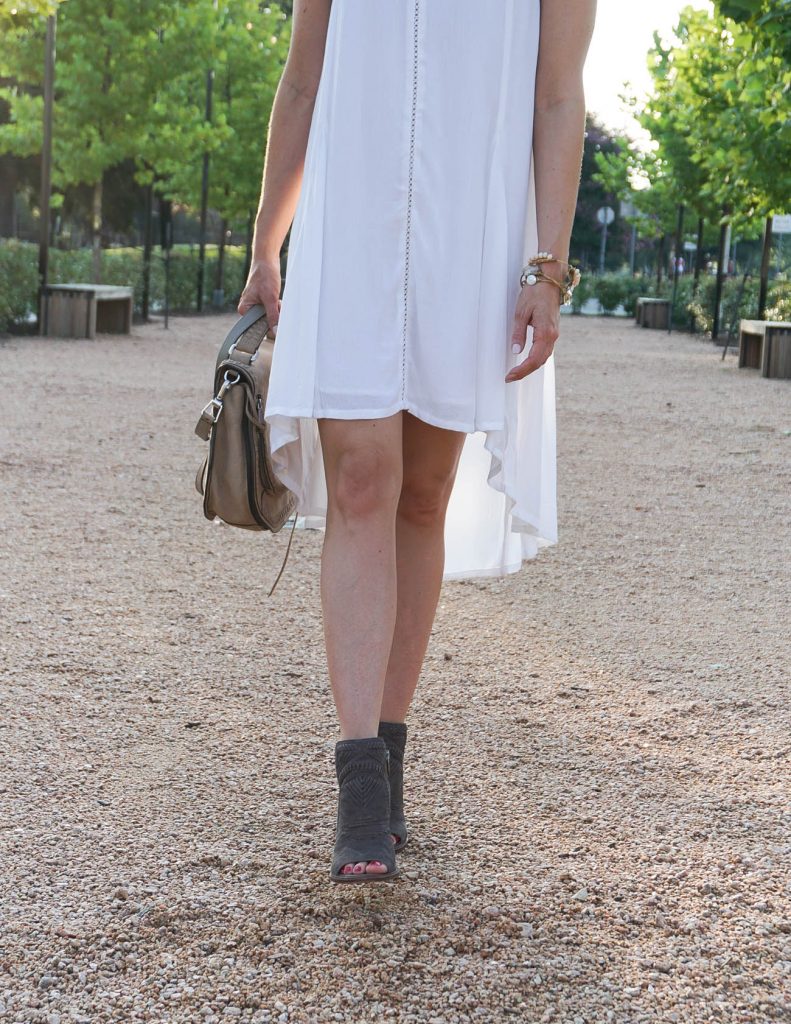 casual outfit | white cotton dress | peep toe booties | Houston Fashion Blogger Lady in Violet