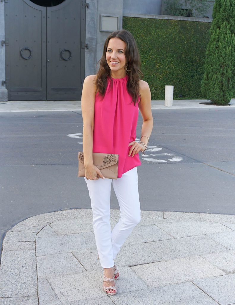 Casual Summer Outfit | Pink Top | White Denim | Houston Fashion Blogger Lady in Violet