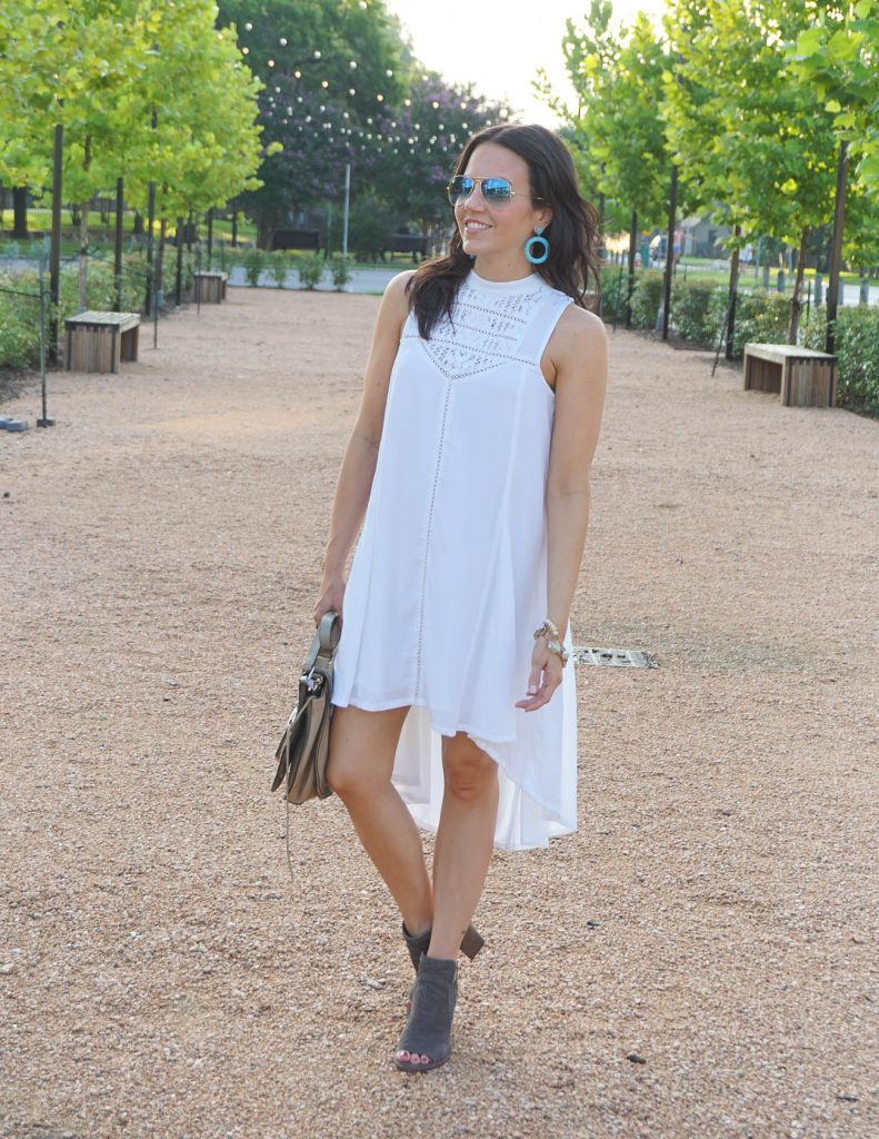 summer outfit | casual white dress | turquoise earrings | Houston Fashion Blogger Lady in Violet