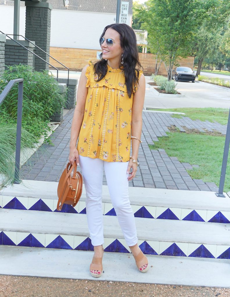 Weekend Outfit | Yellow Floral Top | White Skinny Jeans | Houston Fashion Blogger Lady in Violet