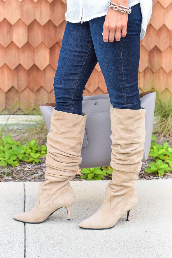 winter outfit | tall suede boots | dark skinny jeans | Houston Fashion Blogger Lady in Violet