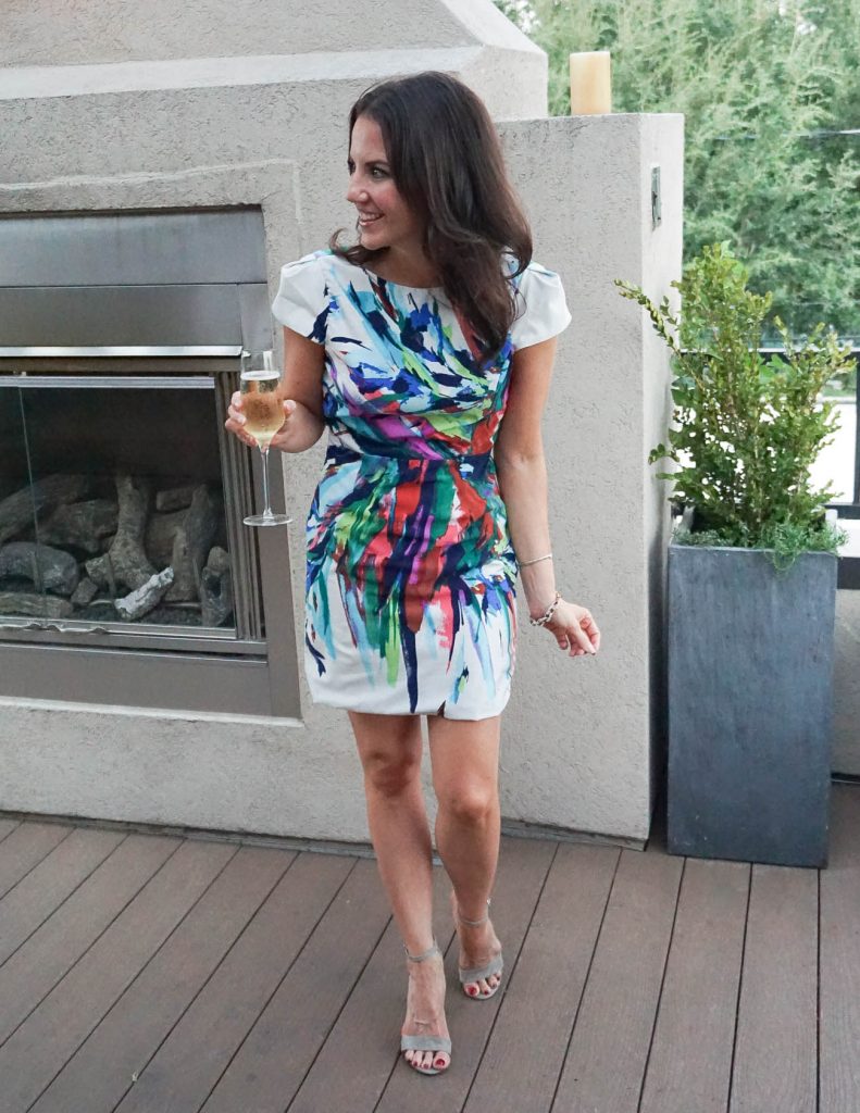 summer party outfit | rent the runway dress | block heel sandals | Houston Fashion Blogger Lady in Violet