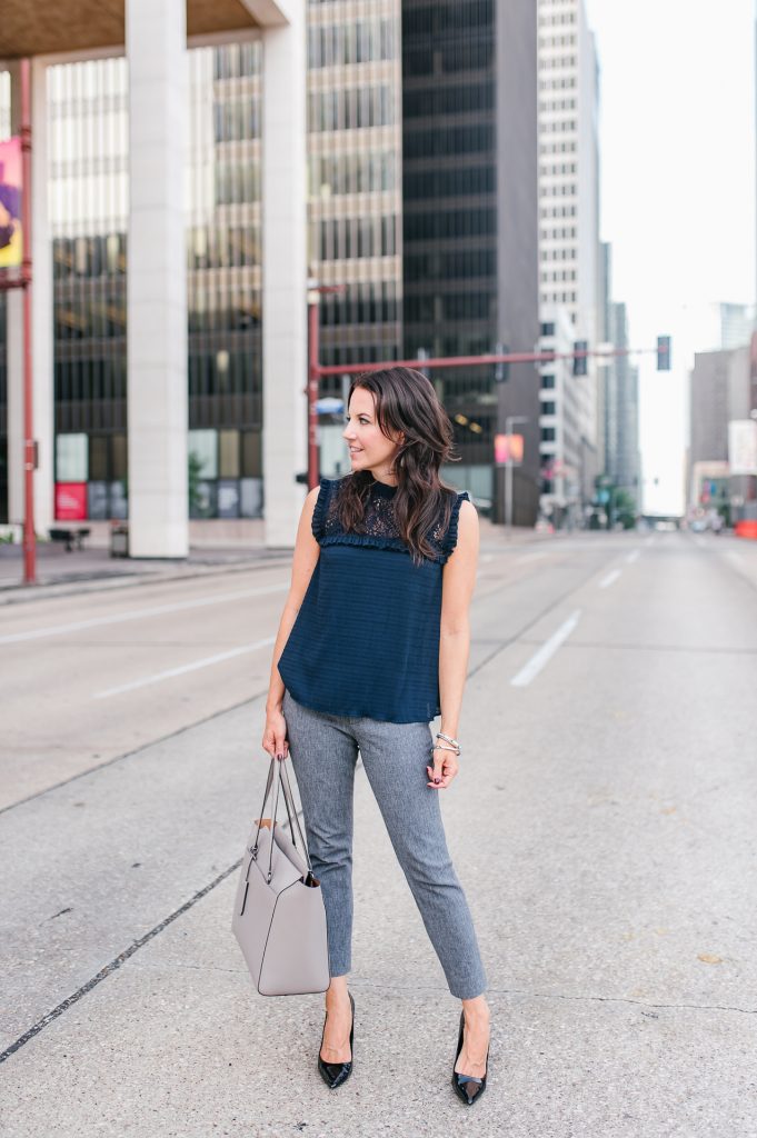 Work Wear Navy Lace Blouse Lady in Violet Houston Fashion Blogger Lady in Violet