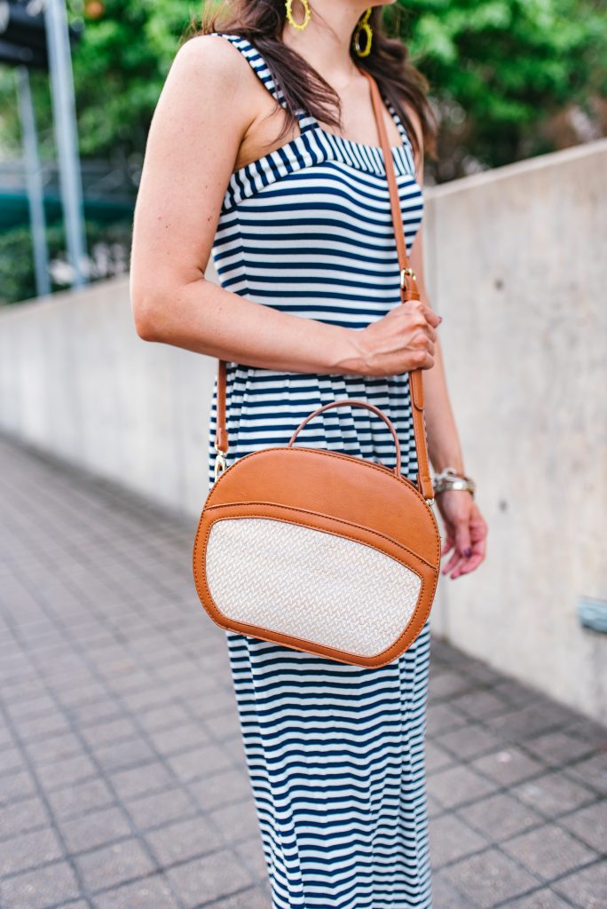 causal outfit | canteen crossbody bag | striped maxi dress | Houston Fashion Blogger Lady in Violet