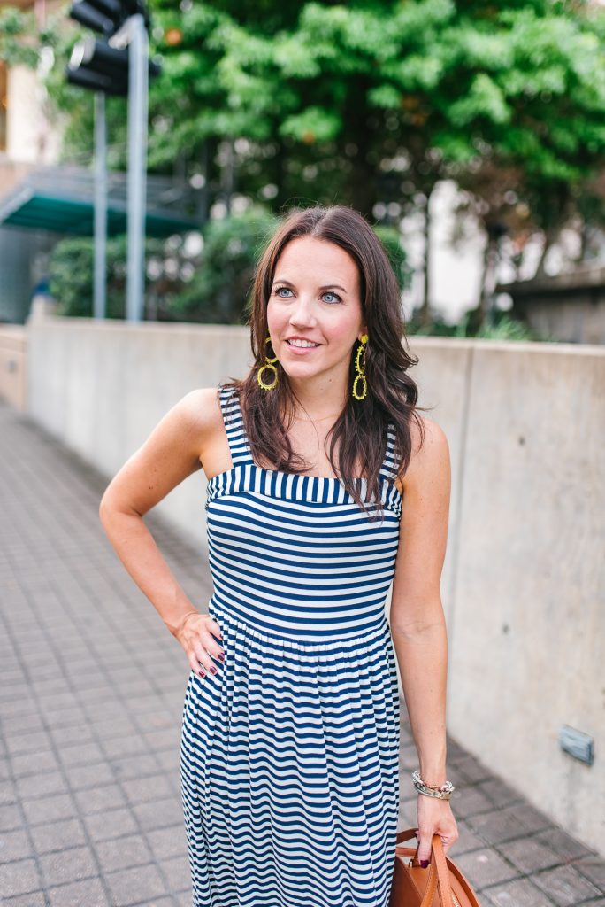 summer outfit | yellow statement earrings | petite maxi dress | Houston Fashion Blogger Lady in Violet