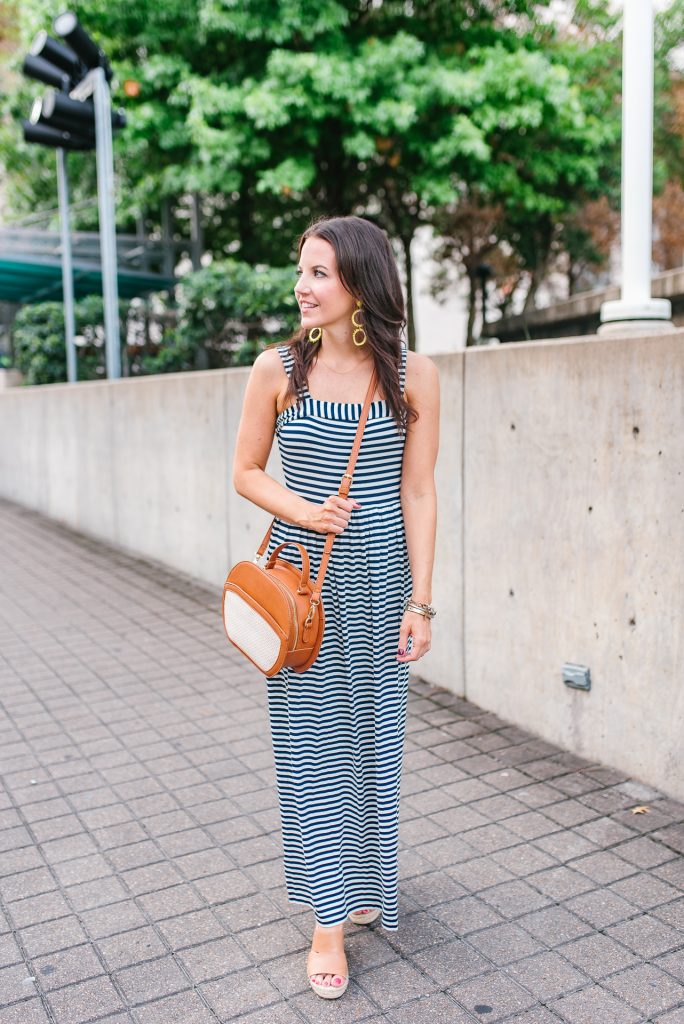 summer outfit | striped maxi dress | brown espadrilles | Houston Fashion Blogger Lady in Violet