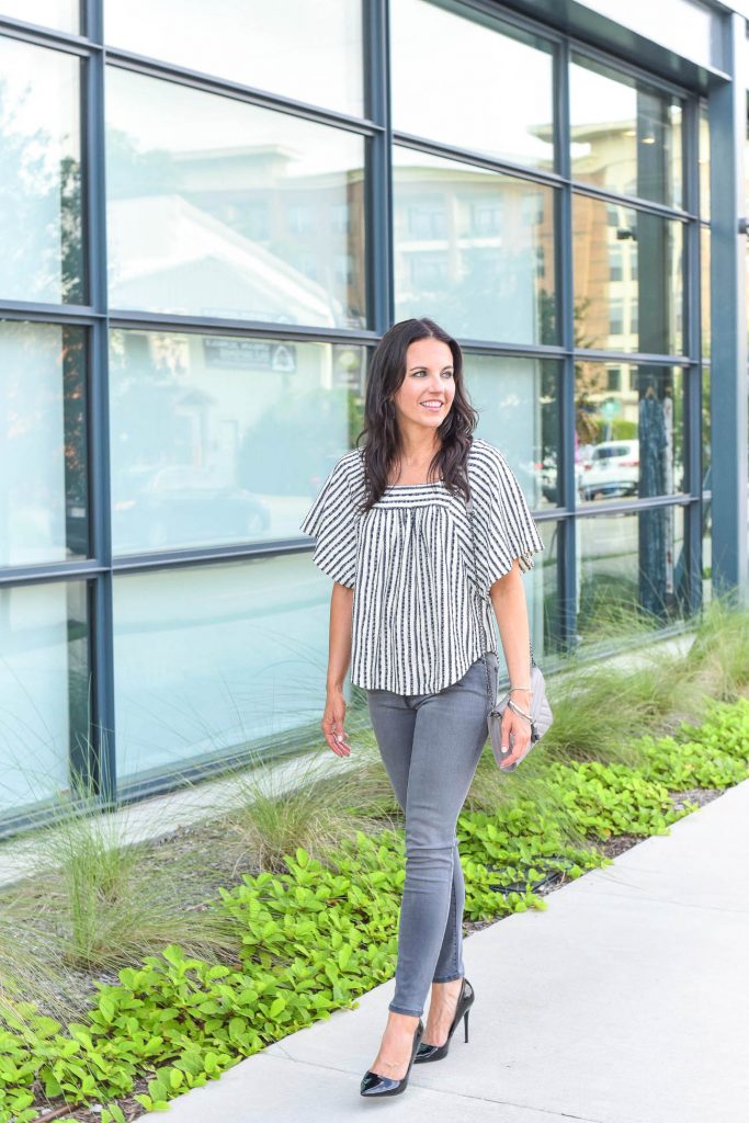 Gray shop blouse outfit