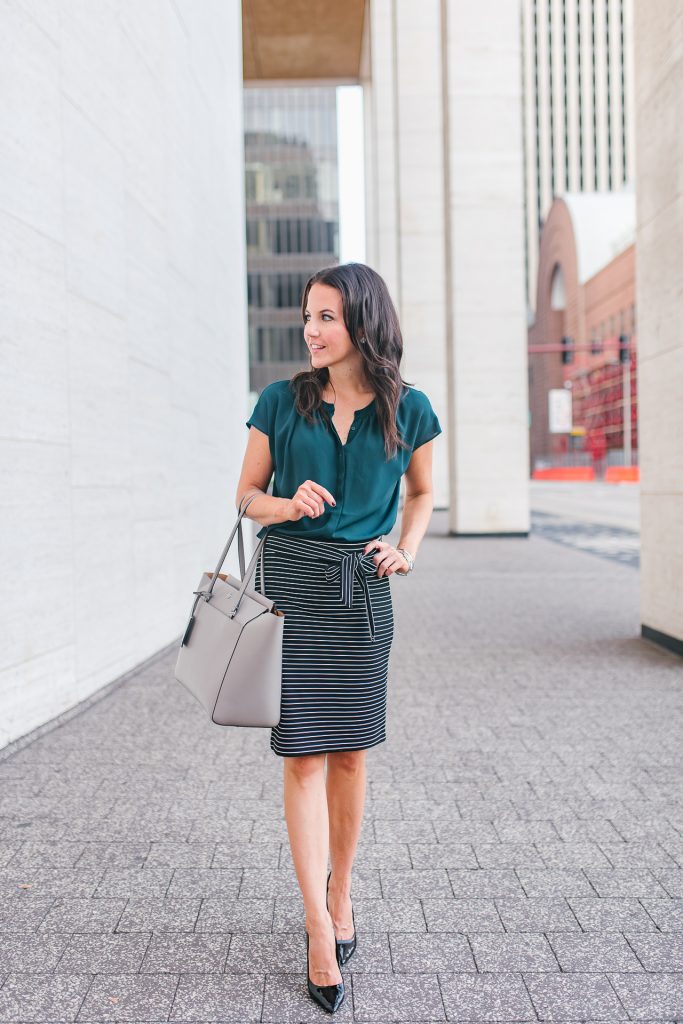 Fall Work Outfit Striped Pencil Skirt Lady in Violet Houston