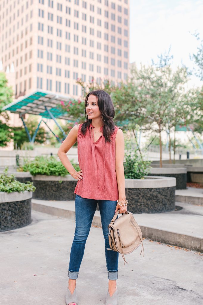 Summer outfit | sleeveless top | cuffed jeans | Houston Fashion Blogger Lady in Violet