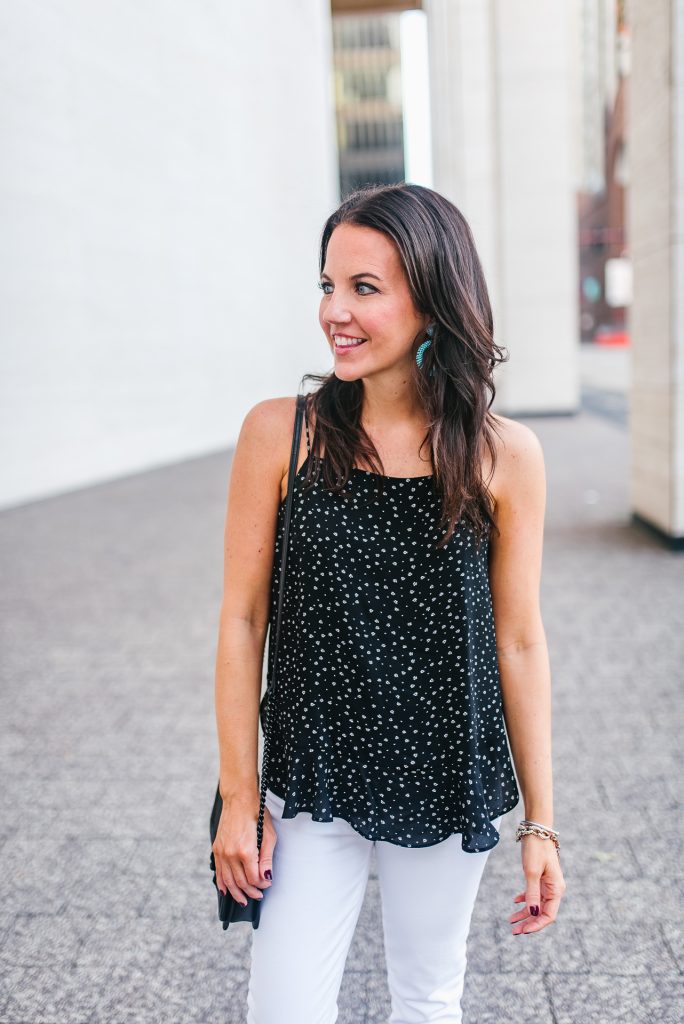 Casual outfit | black camisole | turquoise earrings | Houston Fashion Blogger Lady in Violet