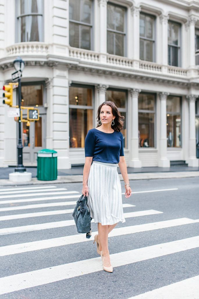 office outfit | white midi skirt | new york city street style | Houston Fashion Blogger Lady in Violet