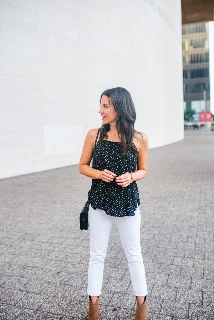 Black Cami & Brown Booties, Lady in Violet, Houston Fashion Blogger