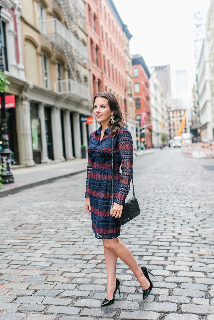 office outfit | trina turk dress | black crossbody bag | Houston Fashion Blogger Lady in Violet