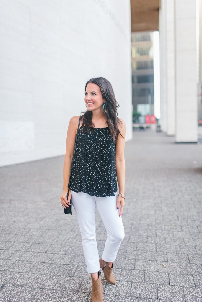 Summer outfit | black cami | brown booties | Houston Fashion Blogger Lady in Violet