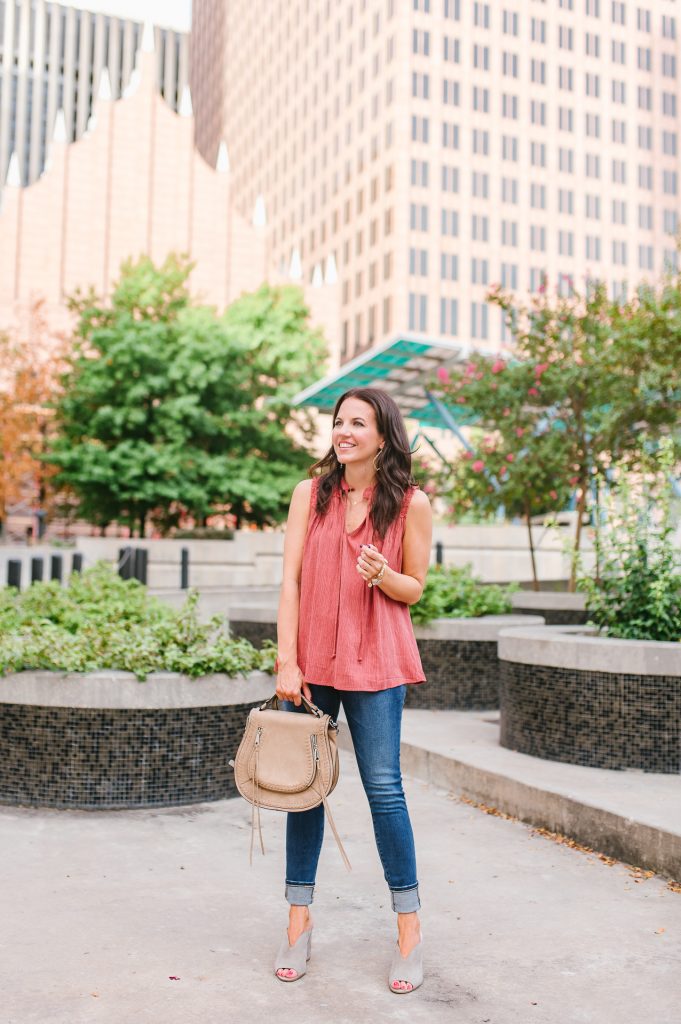 summer outfit | casual sleeveless top | cuffed denim | Houston Fashion Blogger Lady in Violet