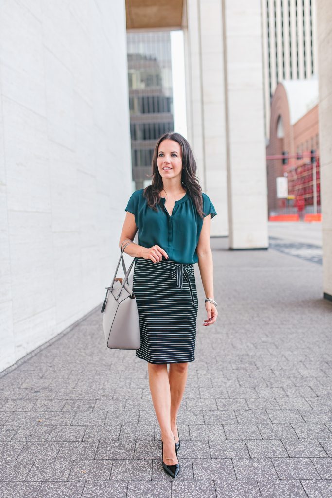 work outfit | teal blouse | black pencil skirt | Houston Fashion Blogger Lady in Violet