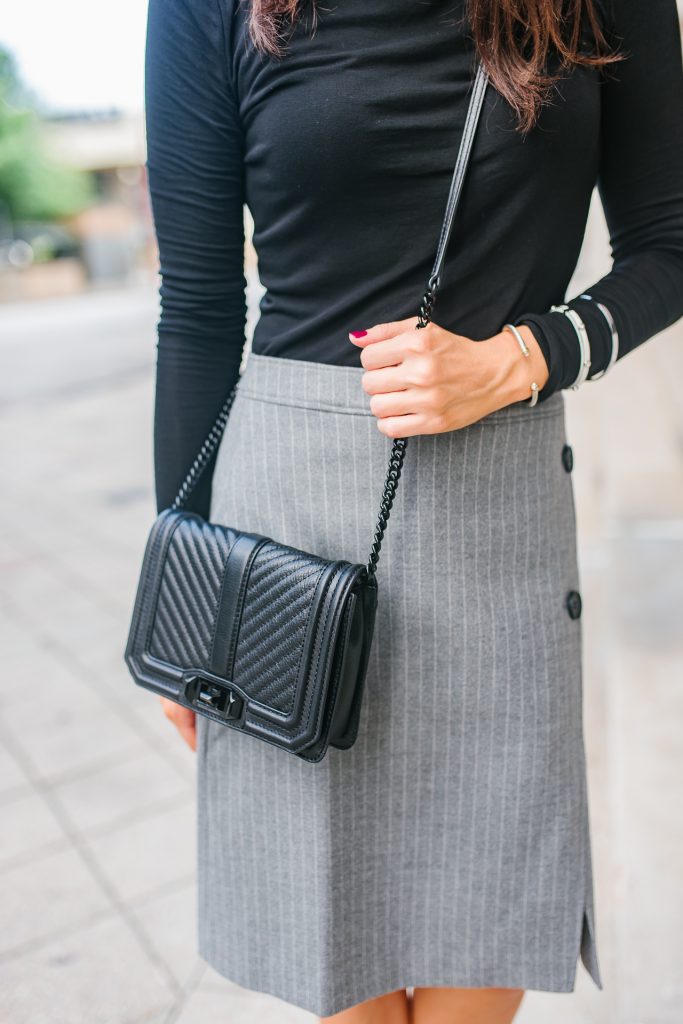 workwear | rebecca minkoff love bag | pinstripe skirt | Houston Fashion Blogger Lady in Violet