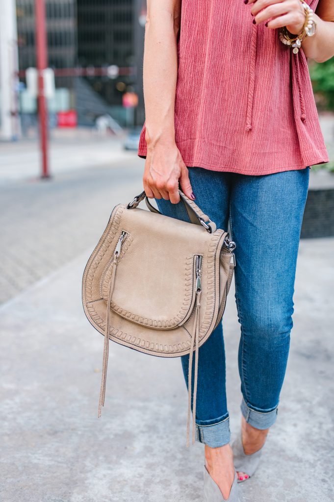 Casual outfit | rebecca minkoff vanity bag | ag jeans | Houston Fashion Blogger Lady in Violet