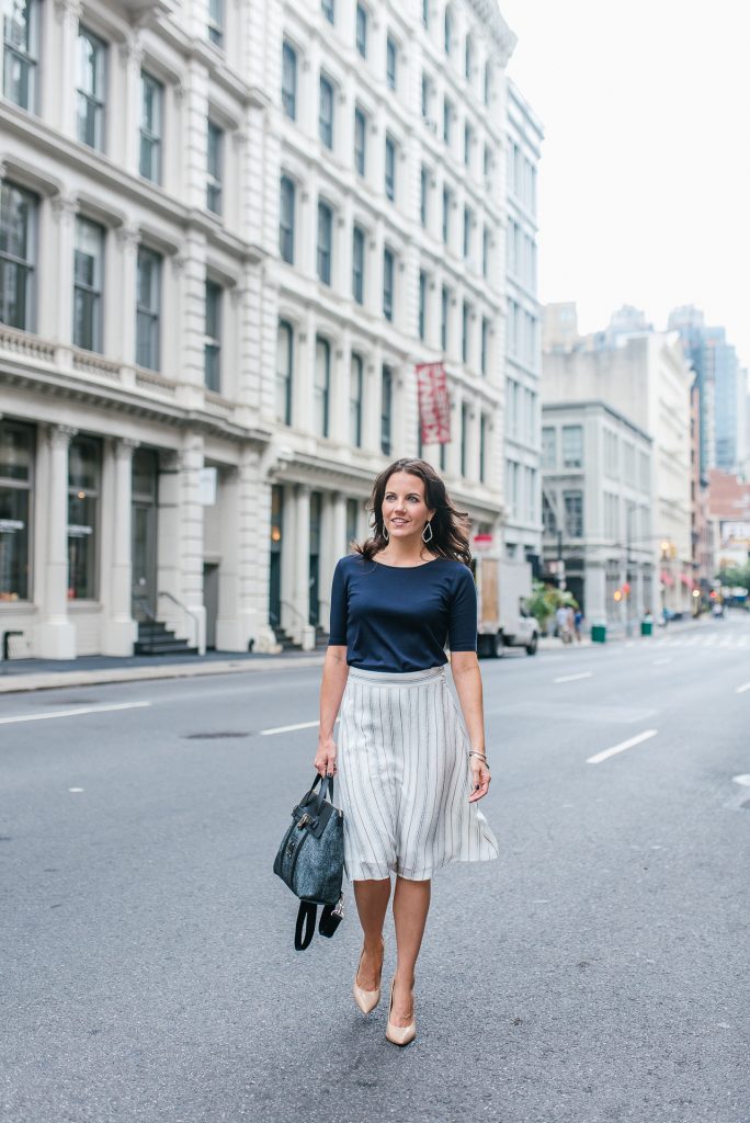 office outfit | white striped skirt | new york city fashion | Houston Fashion Blogger Lady in Violet