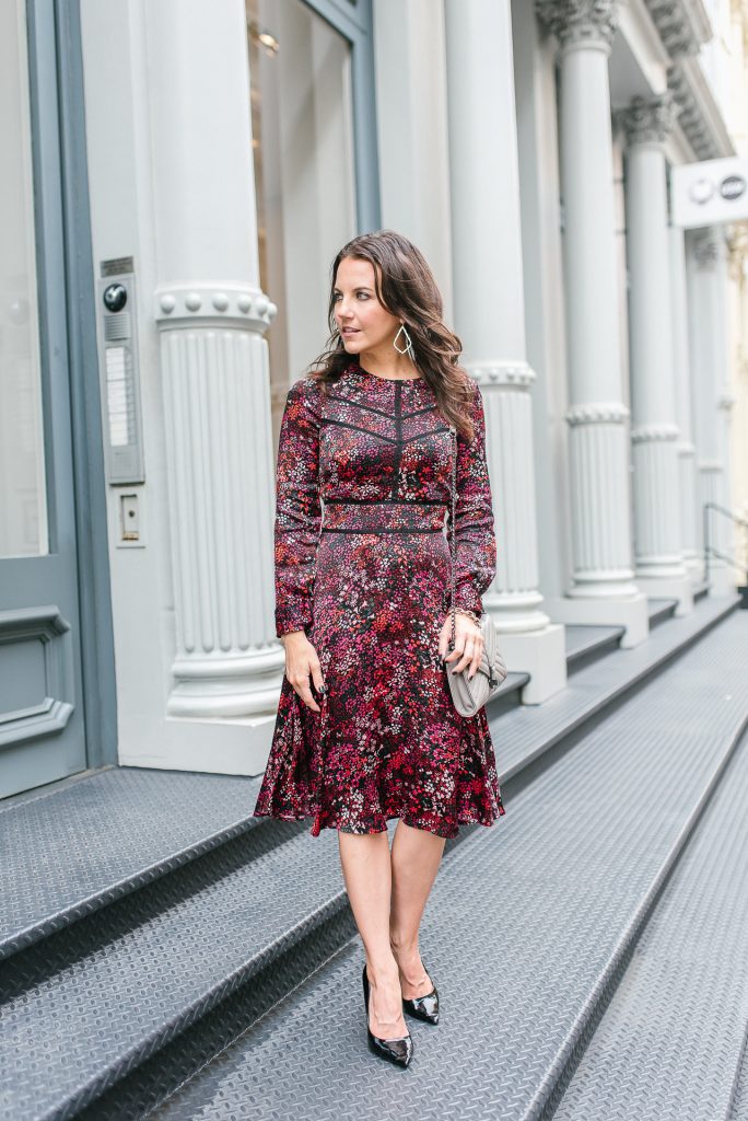 fall workwear | red midi dress | black patent heels | Houston Fashion Blogger Lady in Violet