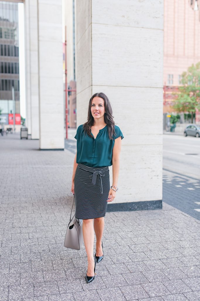 work outfit | teal top | black pencil skirt | Houston Fashion Blogger Lady in Violet