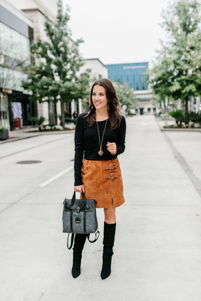 black suede skirt outfit