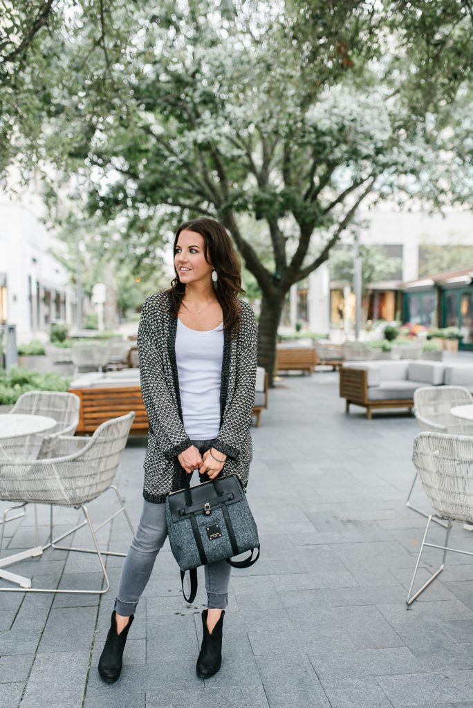 fall outfit | gray cardigan | black booties | Houston Fashion Blogger Lady in Violet