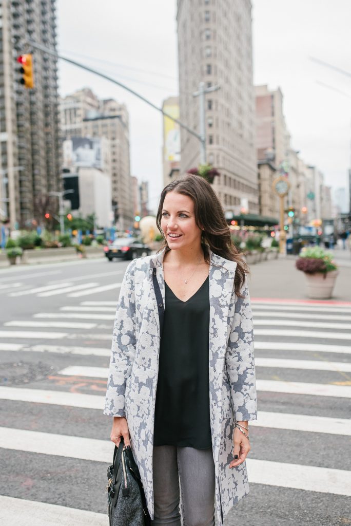 fall outfit | floral statement coat | black cami | flat iron district nyc | Houston Fashion Blogger Lady in Violet