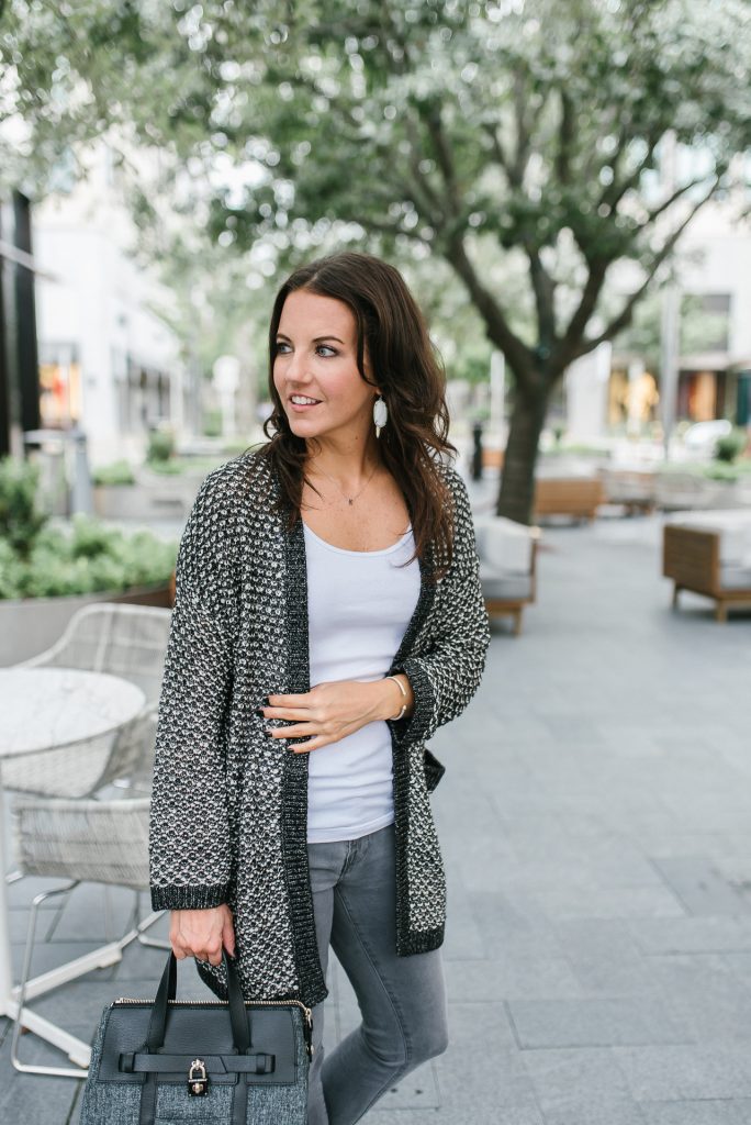 layered fall outfit | white tank top | gray cardigan | Houston Fashion Blogger Lady in Violet