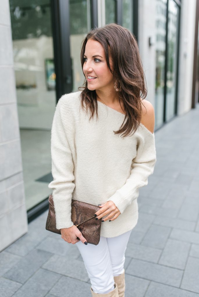 Ivory One Shoulder Sweater, Lady in Violet, Houston Fashion Blogger