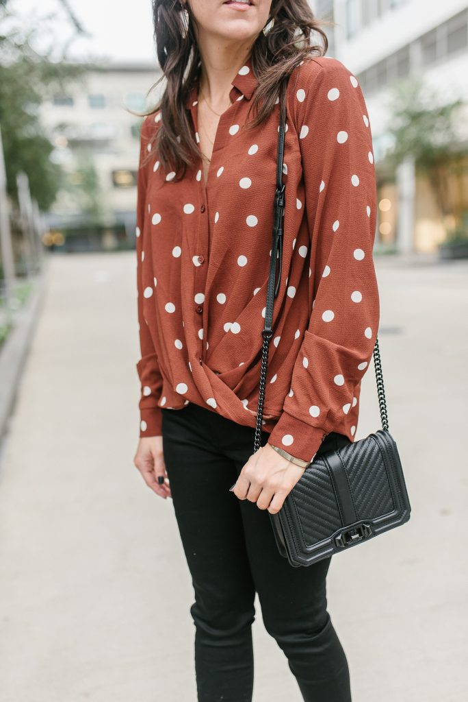 Fall Trend Polka Dot Top Lady in Violet Houston Fashion Blogger