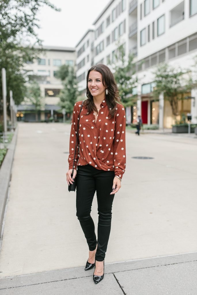 Black polka dot blouse outfit hotsell