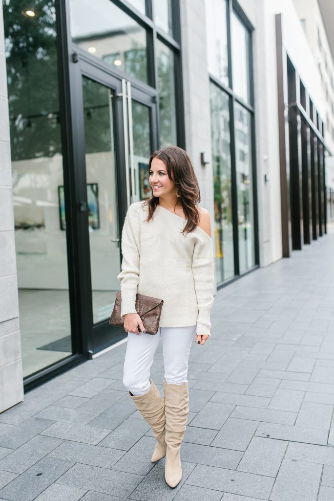 Fall outfit | monochromatic outfit | taupe suede boots | Petite Fashion Blogger Lady in Violet