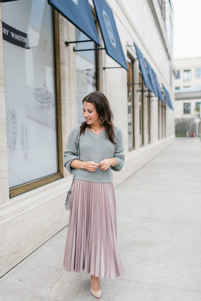 sweater and midi skirt outfit | winter fashion | workwear | Houston Fashion Blogger Lady in Violet