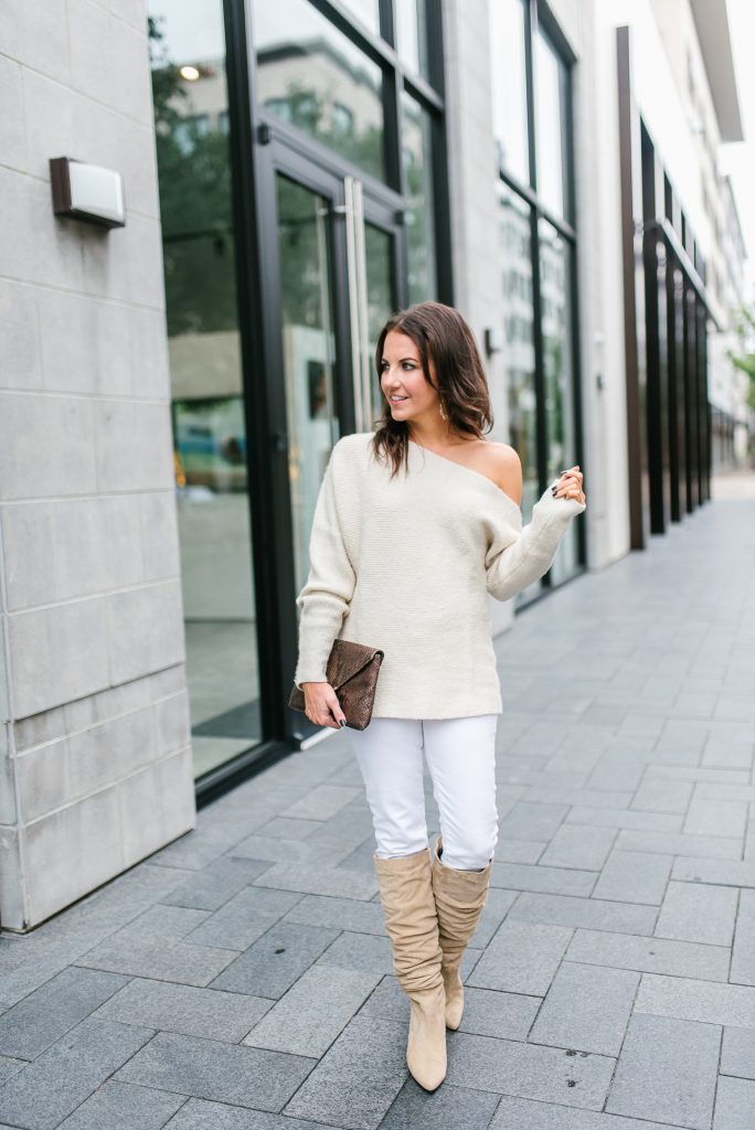 Ivory off the outlet shoulder sweater