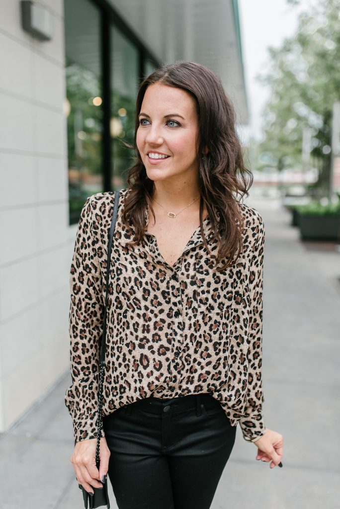casual outfit | leopard print blouse under $50 | rose gold necklace | Houston Fashion Blogger Lady in Violet