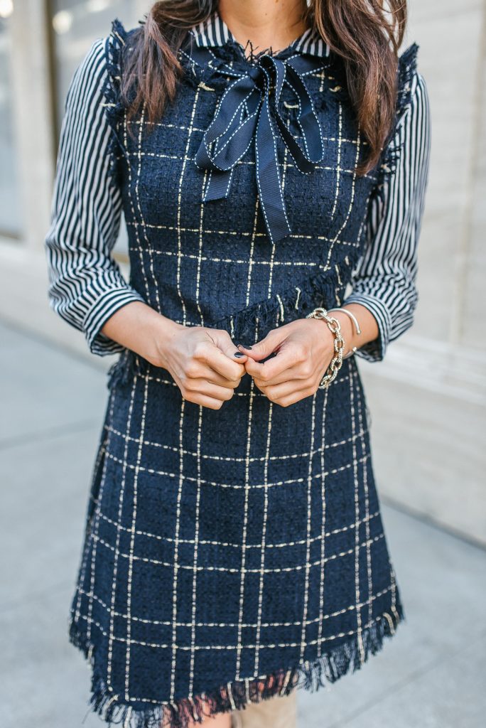 Navy blue tweed store dress